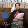 A woman dressed in a historical nurse uniform cradles a swaddled infant near a classic brick wall.